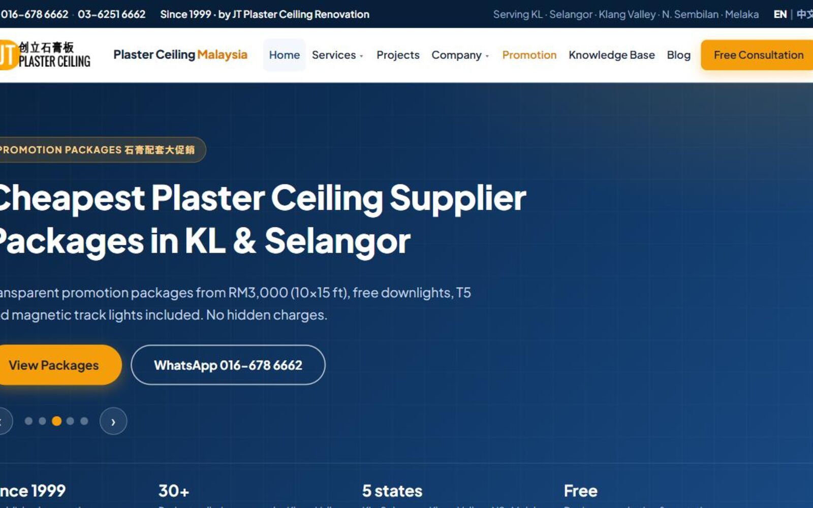 The Plaster Ceiling Malaysia site in a browser