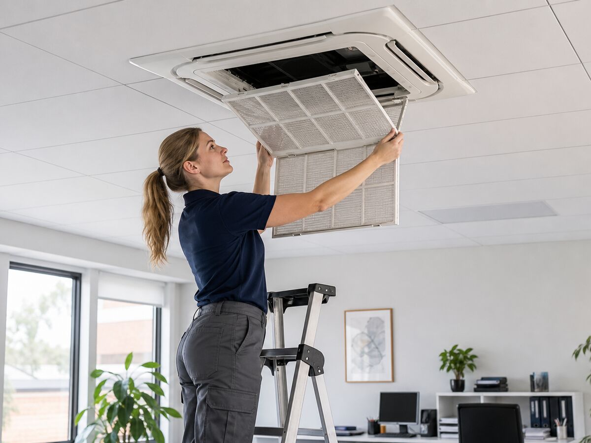 Removing the filter from a ceiling cassette unit