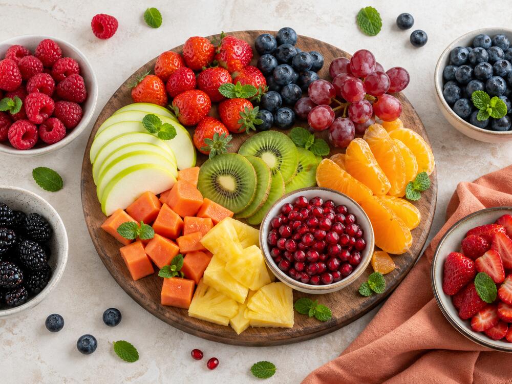 A platter of mixed cut fruit